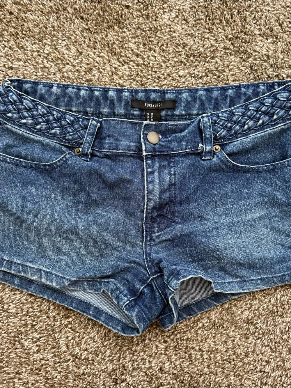 Forever 21 Light Blue Denim Shorts with Braided Waist - Size 26